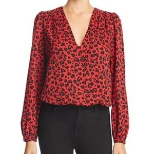 Lucy Paris Leopard Print V Neck Long Sleeve Bodysuit Red/Black Size Small